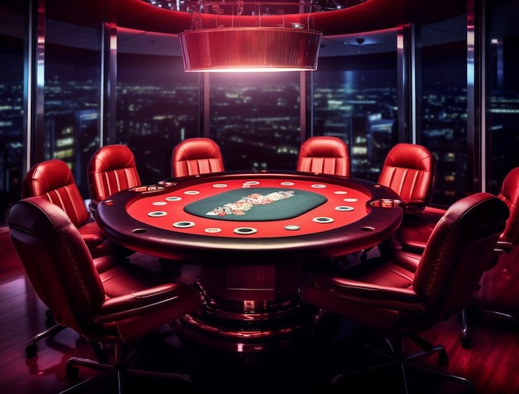 Dealer profesional budimanjoss dalam studio live-dealer dengan setup multimedia modern